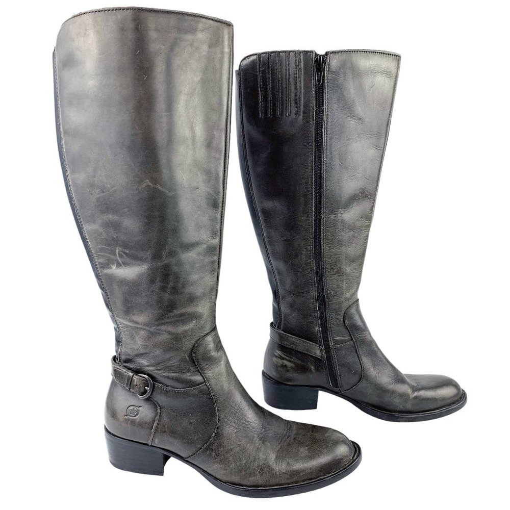 BORN D78691 Helen Distressed Leather Zip Tall‎ Riding Boots